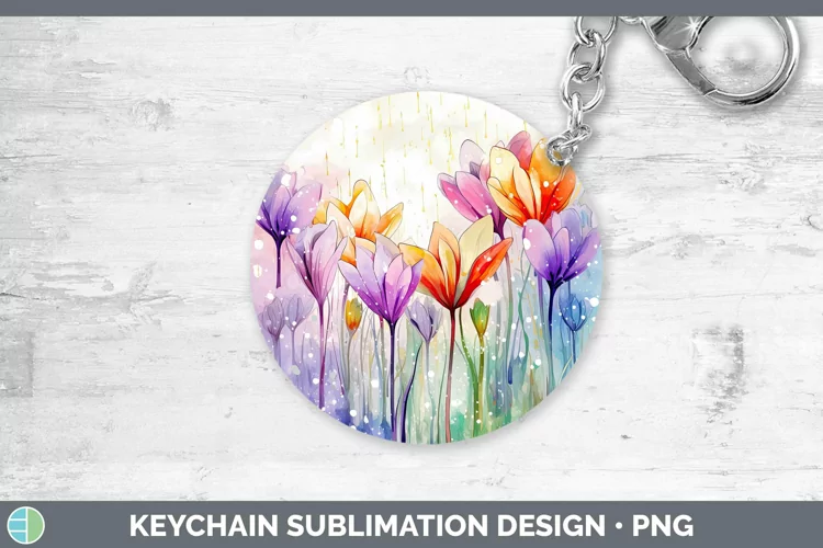 Watercolor Flowers Crocus Keychain Sublimation Keyring Desig