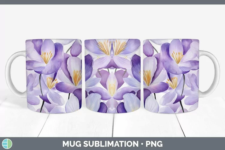 Watercolor Flowers Crocus Mug Wrap Sublimation Coffee Cup De