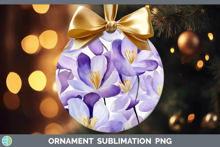 Watercolor Flowers Crocus Ornament Sublimation Bauble Design