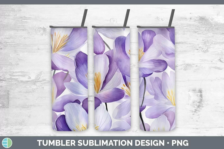 Watercolor Flowers Crocus Tumbler Sublimation 20 oz Skinny T