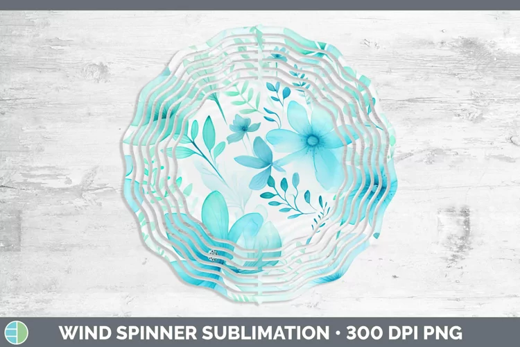 Watercolor Flowers Cyan Wind Spinner Sublimation Spinner Des