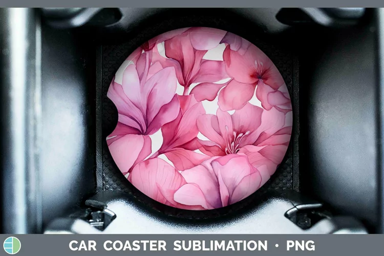 Watercolor Flowers Cyclamen Car Coaster Sublimation Coaster