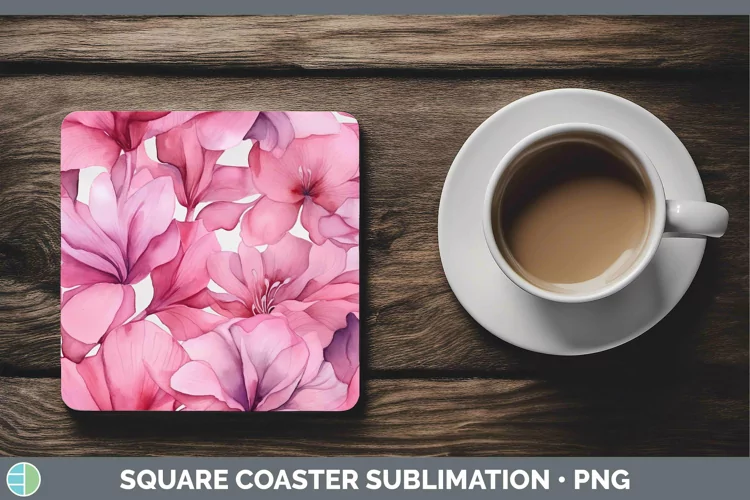 Watercolor Flowers Cyclamen Square Coaster Sublimation Coast