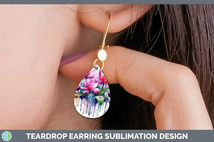 Watercolor Flowers Cyclamen Teardrop Earrings Sublimation Ea
