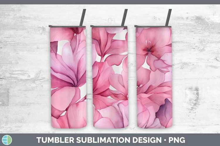 Watercolor Flowers Cyclamen Tumbler Sublimation 20 oz Skinny