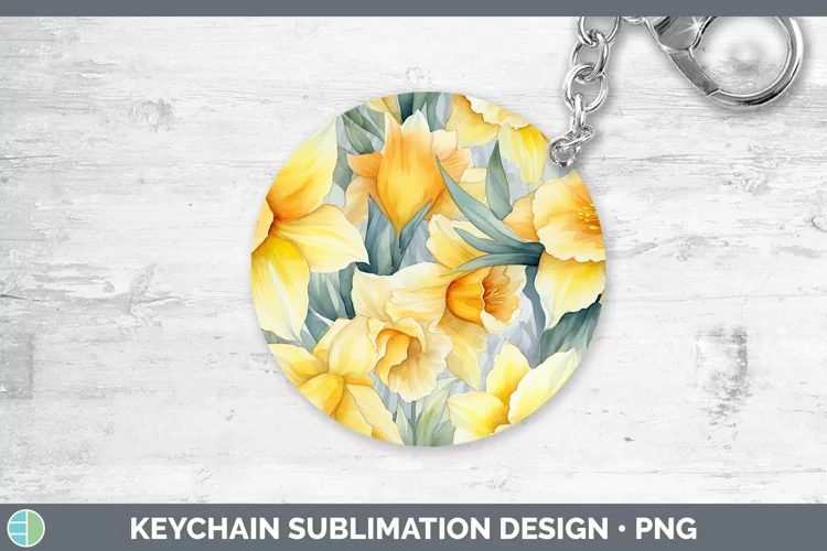 Watercolor Flowers Daffodil Keychain Sublimation Keyring Des