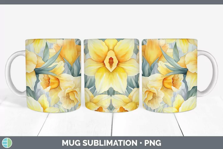 Watercolor Flowers Daffodil Mug Wrap Sublimation Coffee Cup