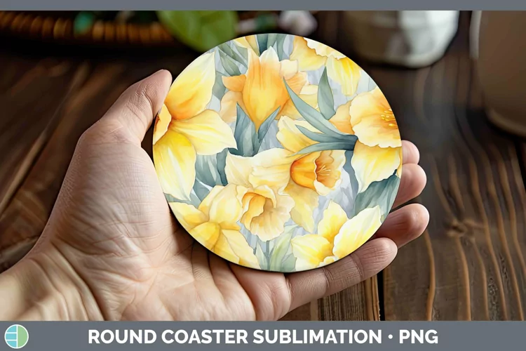 Watercolor Flowers Daffodil Round Coaster Sublimation Coaste