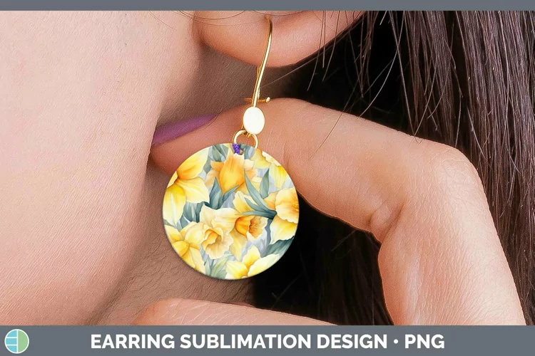 Watercolor Flowers Daffodil Round Earrings Sublimation Earri