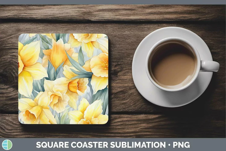 Watercolor Flowers Daffodil Square Coaster Sublimation Coast