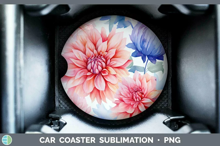 Watercolor Flowers Dahlia Car Coaster Sublimation Coaster De