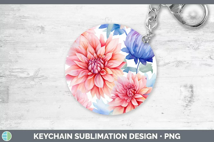 Watercolor Flowers Dahlia Keychain Sublimation Keyring Desig