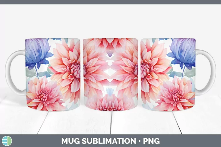 Watercolor Flowers Dahlia Mug Wrap Sublimation Coffee Cup De