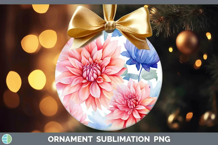 Watercolor Flowers Dahlia Ornament Sublimation Bauble Design