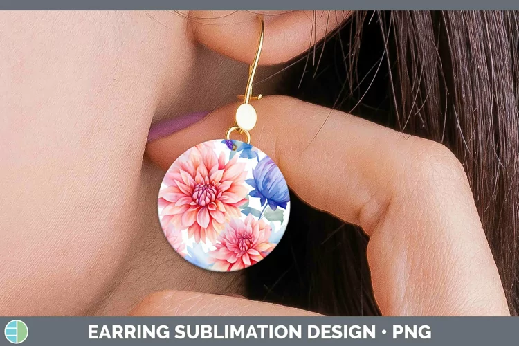 Watercolor Flowers Dahlia Round Earrings Sublimation Earring