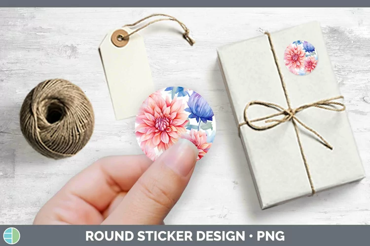 Watercolor Flowers Dahlia Stickers | Round Labels Designs