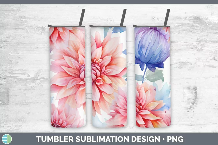 Watercolor Flowers Dahlia Tumbler Sublimation 20 oz Skinny T