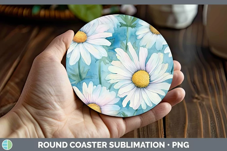 Watercolor Flowers Daisy Round Coaster Sublimation Coaster D
