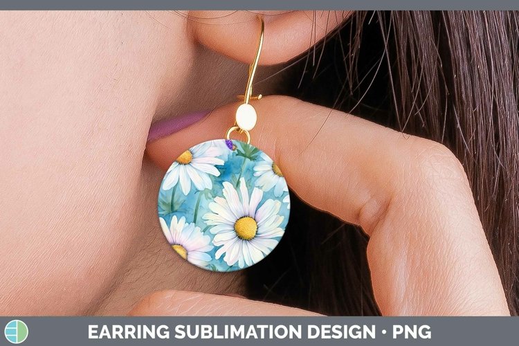 Watercolor Flowers Daisy Round Earrings Sublimation Earrings