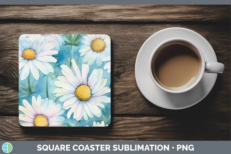 Watercolor Flowers Daisy Square Coaster Sublimation Coaster