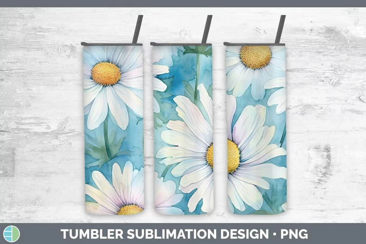 Watercolor Flowers Daisy Tumbler Sublimation 20 oz Skinny Tu