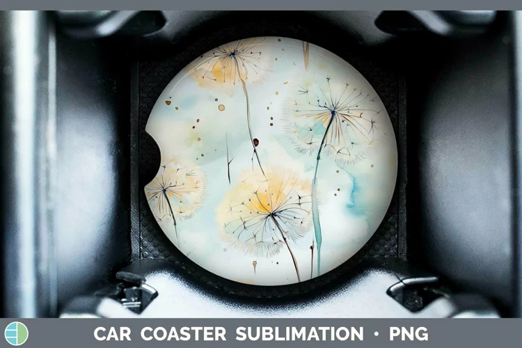 Watercolor Flowers Dandelion Car Coaster Sublimation Coaster