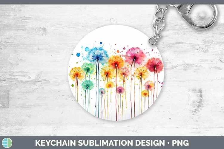 Watercolor Flowers Dandelion Keychain Sublimation Keyring De