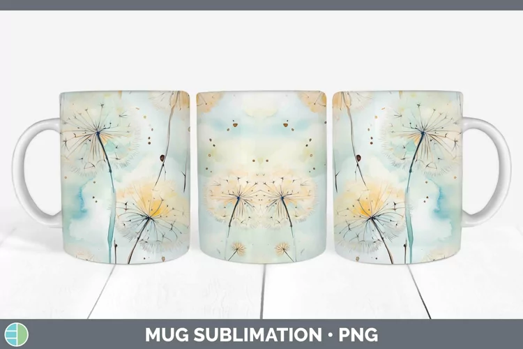 Watercolor Flowers Dandelion Mug Wrap Sublimation Coffee Cup