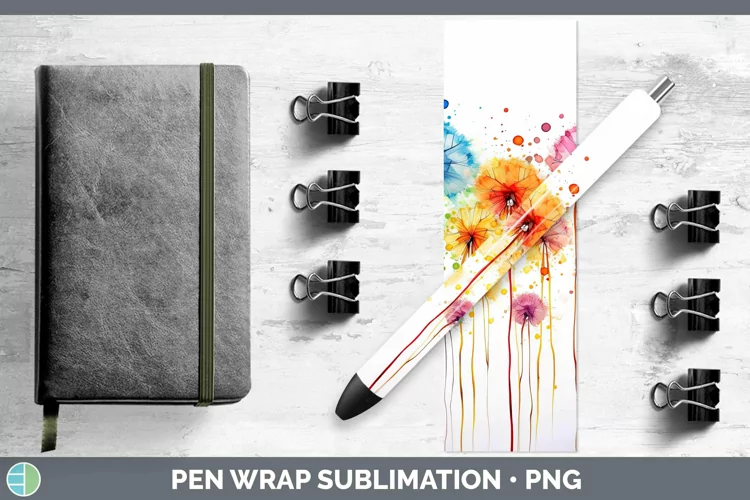 Watercolor Flowers Dandelion Pen Wrap Sublimation Epoxy Pen