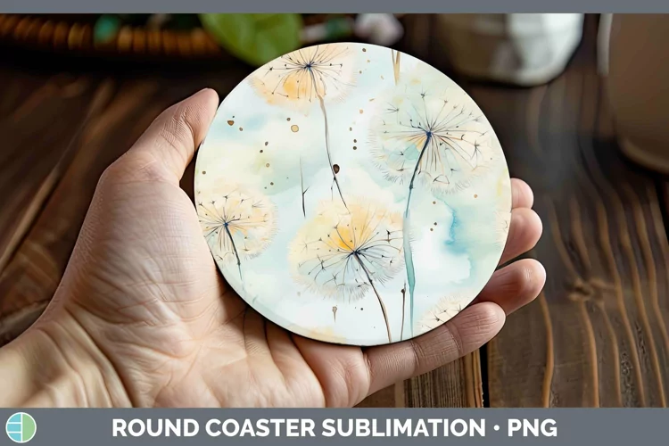 Watercolor Flowers Dandelion Round Coaster Sublimation Coast