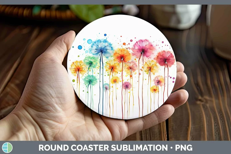 Watercolor Flowers Dandelion Round Coaster Sublimation Coast