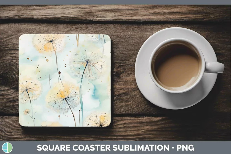 Watercolor Flowers Dandelion Square Coaster Sublimation Coas