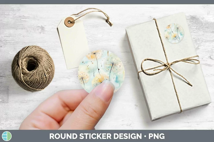 Watercolor Flowers Dandelion Stickers | Round Labels Designs