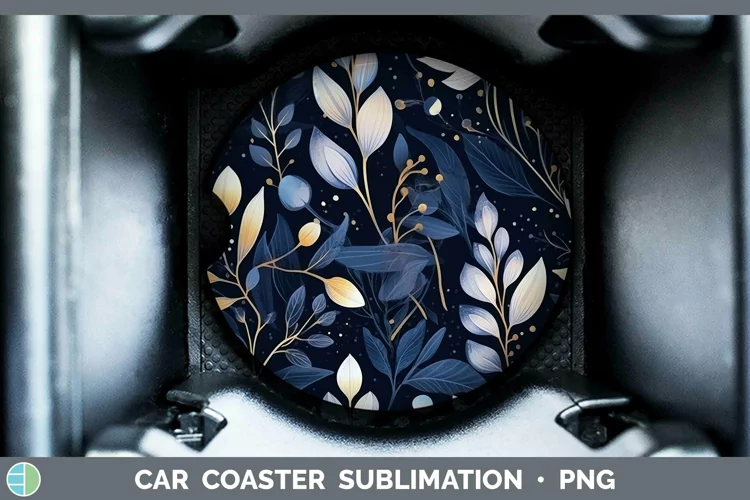 Watercolor Flowers Dark Blue Car Coaster Sublimation Coaster