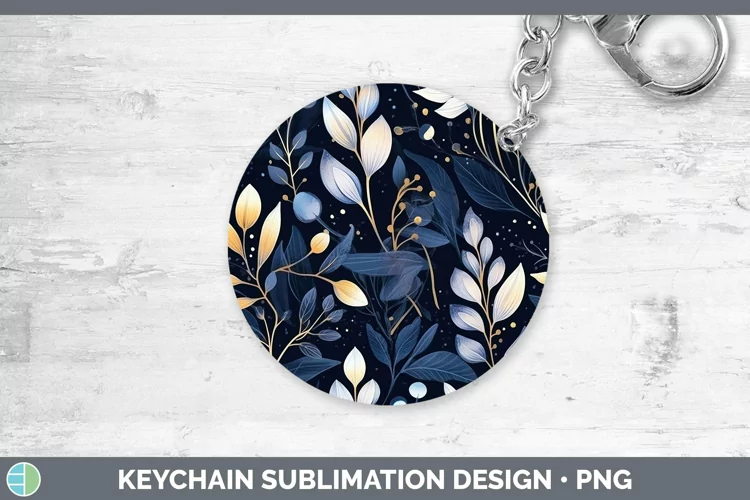 Watercolor Flowers Dark Blue Keychain Sublimation Keyring De