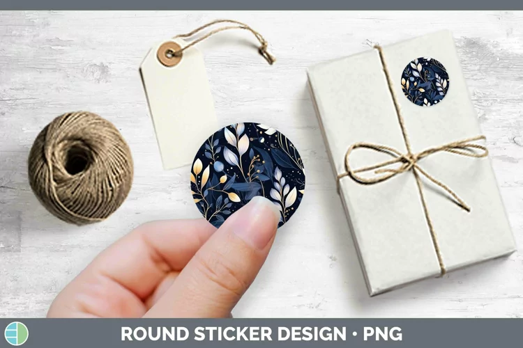 Watercolor Flowers Dark Blue Stickers | Round Labels Designs