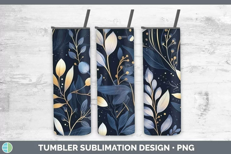 Watercolor Flowers Dark Blue Tumbler Sublimation 20 oz Skinn
