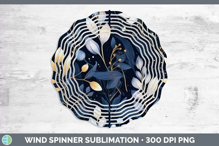 Watercolor Flowers Dark Blue Wind Spinner Sublimation Spinne