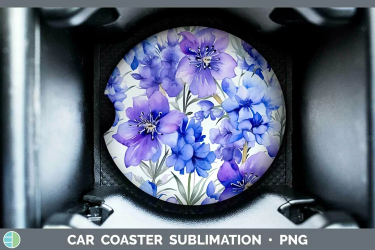 Watercolor Flowers Delphinium Car Coaster Sublimation Coaste