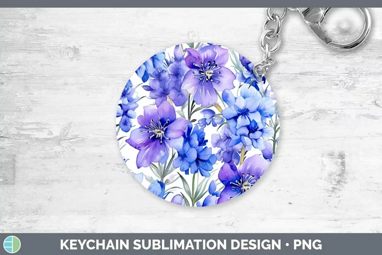 Watercolor Flowers Delphinium Keychain Sublimation Keyring D