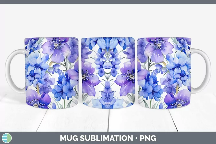 Watercolor Flowers Delphinium Mug Wrap Sublimation Coffee Cu