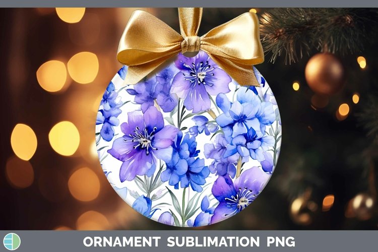Watercolor Flowers Delphinium Ornament Sublimation Bauble De