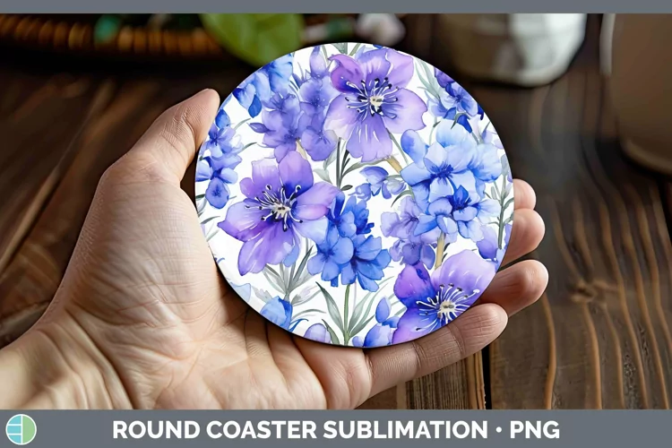 Watercolor Flowers Delphinium Round Coaster Sublimation Coas