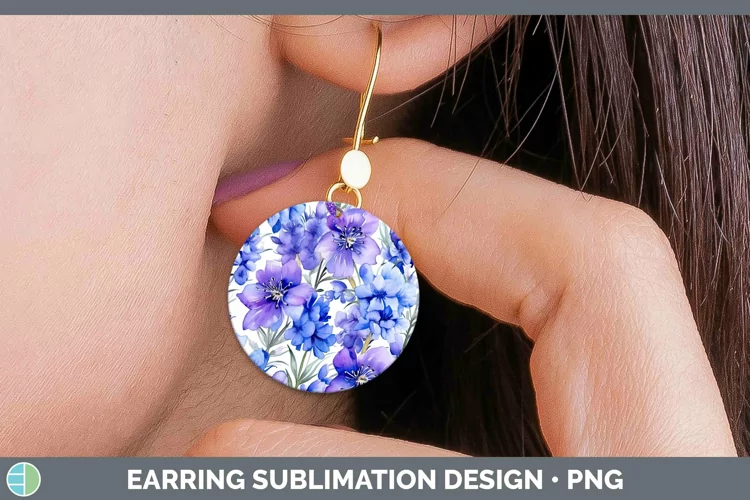 Watercolor Flowers Delphinium Round Earrings Sublimation Ear