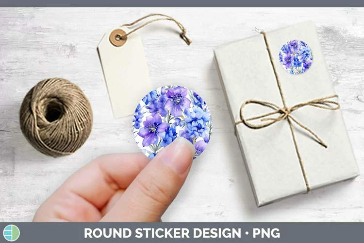 Watercolor Flowers Delphinium Stickers | Round Labels Design