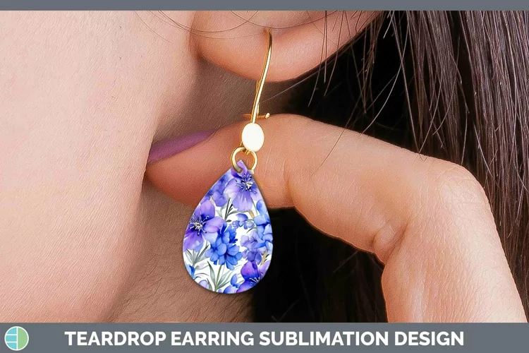 Watercolor Flowers Delphinium Teardrop Earrings Sublimation