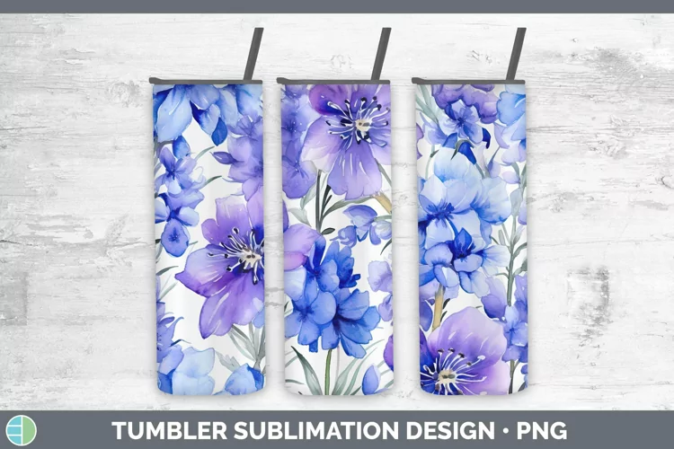 Watercolor Flowers Delphinium Tumbler Sublimation 20 oz Skin