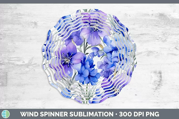 Watercolor Flowers Delphinium Wind Spinner Sublimation Spinn