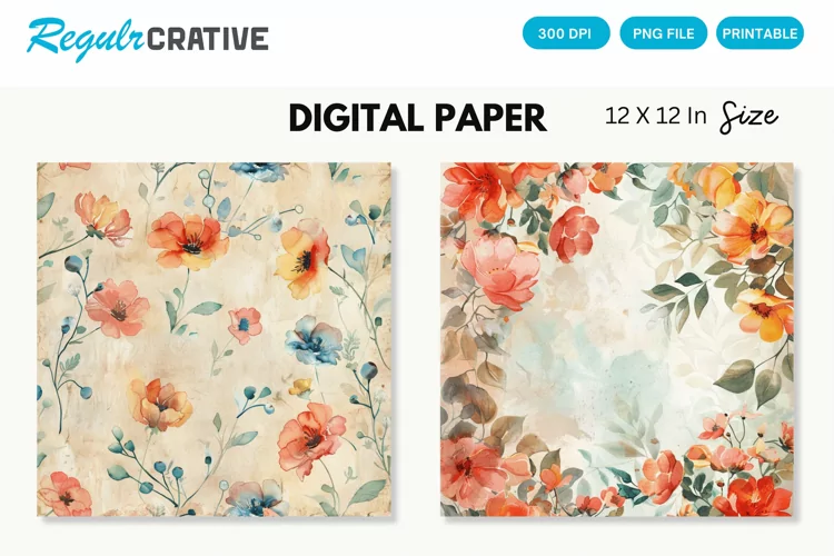 Watercolor Flowers Digital Paper , Flowers Seamless Pattern