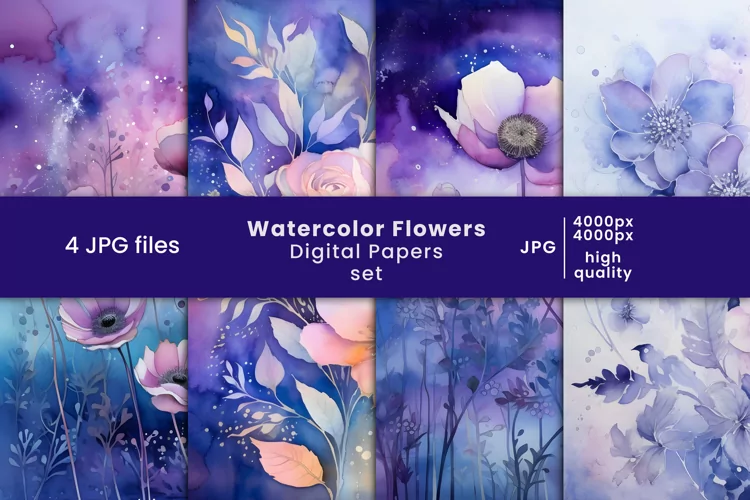 watercolor flowers digital papers and floral patterns